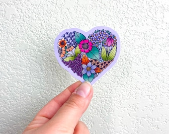 Purple Floral Heart Sticker | Stickers | Stickers for Hydroflask | laptop stickers |Water bottle Sticker|Waterproof Stickers|Floral Stickers