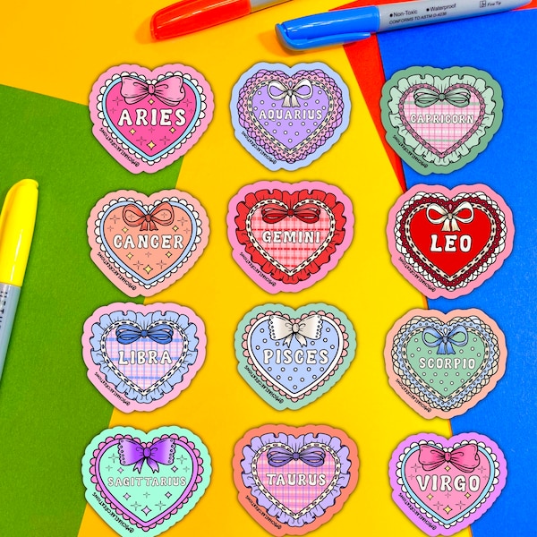 Zodiac Valentines Sticker,Stickers for Hydroflask,Cute Car decals,Zodiac stickers,Kindle Sticker, Valentine’s Day gift, zodiac gift
