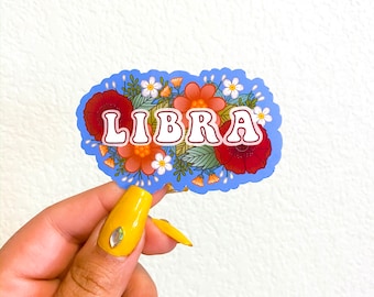 Libra Sticker / Zodiac Sticker / Floral Libra Sticker / Pegatinas para Hydroflask / pegatinas para portátiles / Pegatinas waterbottle / Pegatinas impermeables /