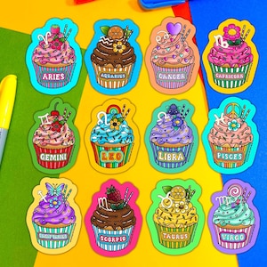 Sternzeichen Cupcake Aufkleber, Aufkleber für Hydroflask, Laptop Aufkleber, süsse Autoaufkleber, Sternzeichen Aufkleber, Kindle Aufkleber, Sternzeichen Aufkleber, Sternzeichen Geschenk