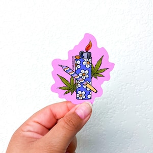 Pink lighter sticker |420 Sticker | Stickers for Hydroflask|Flower sticker|stoner stickers |Waterproof stickers|Smoker gift|lighter sticker