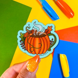 Naklejka na kubek z dynią | Naklejki na Hydroflask | naklejki na laptopa | Naklejki na dynię | Naklejki wodoodporne | Naklejki czarownic | Naklejki na Halloween