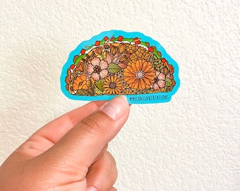 Pegatina de taco / Pegatinas para hidroflasco / Pegatinas para portátiles / Pegatinas de flores / Pegatinas impermeables / Pegatina floral / Regalo de alimentos