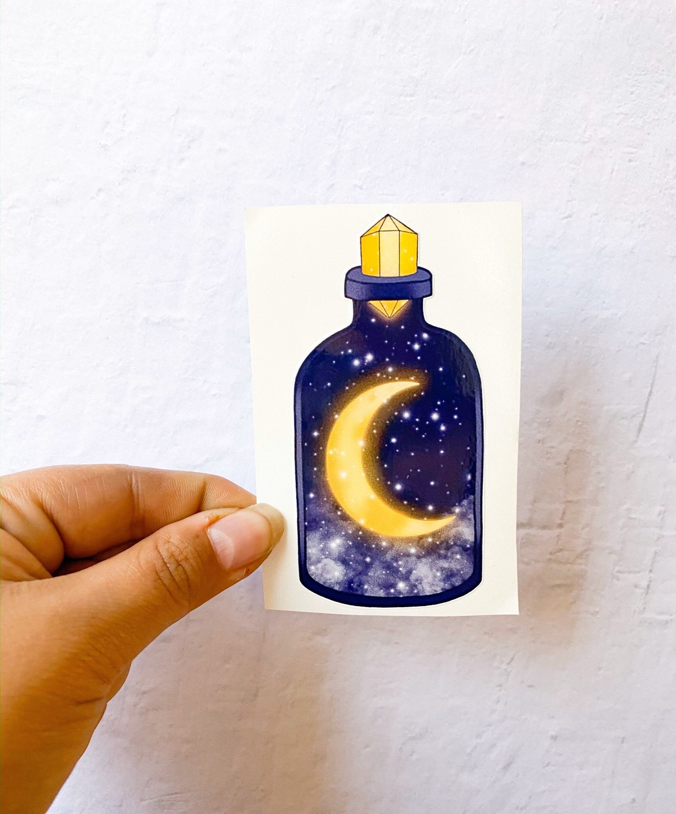 Night Sky Bottle Diecut Sticker, moon sticker, moon lover, night sky,…