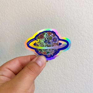 Holographic Saturn Sticker | space sticker|Stickers for Hydroflask | laptop stickers | Flower Stickers |Waterproof stickers | Planet sticker