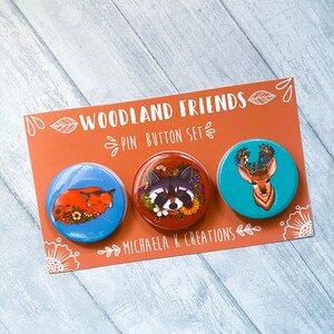 Woodland Animal Button Set | Cute Buttons | Raccoon Pin | Button Pins ...