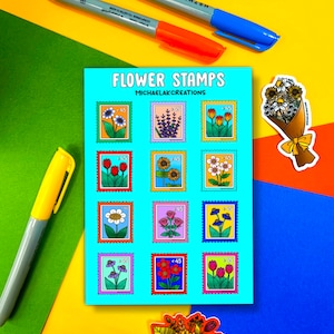 Flower stamp Sticker Sheet |Stickers for Hydroflask|stickers|laptop stickers|Water bottle Sticker|Flower Stickers|Waterproof stickers|