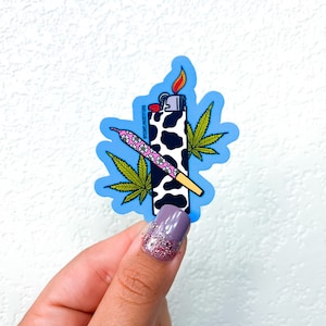 Cow Print Lighter sticker |420 Sticker | Stickers for Hydroflask |Flower sticker|stoner stickers |Waterproof stickers|Smoker sticker