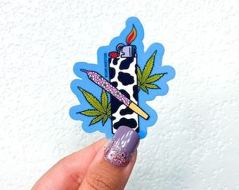 Pegatina para encendedor con estampado de vaca/pegatina 420/pegatinas para hidrofrasco/pegatina de flores/pegatinas stoner/pegatinas impermeables/pegatina para fumador