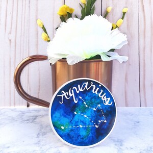 AQUARIUS Sticker,Watercolor Sticker, Round Sticker, Zodiac, Zodiac Sticker, Aquarius, waterproof, water Bottle, laptop, small gift