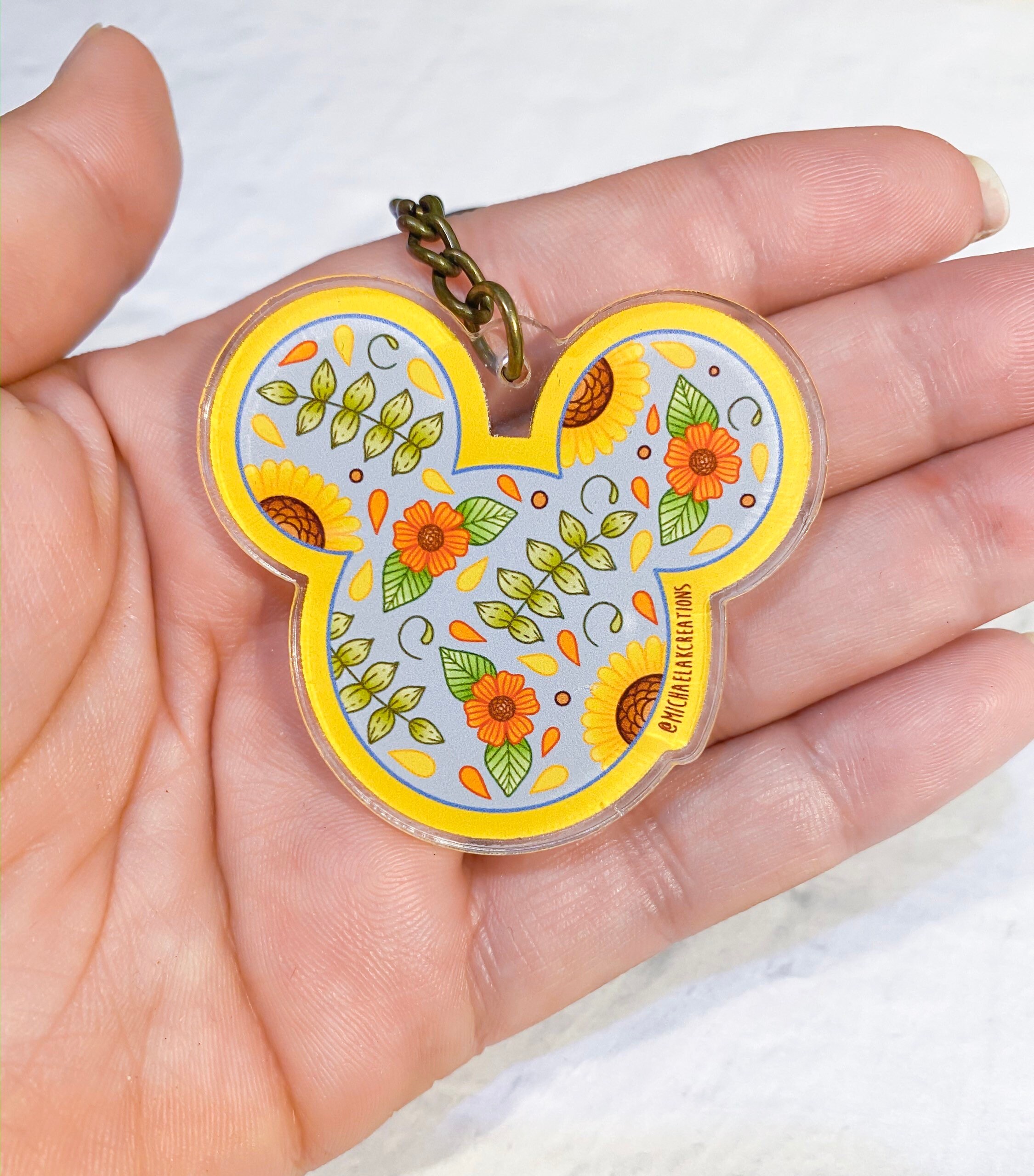 Mickey Keychain Acrylic Keychain Floral Keychain Etsy