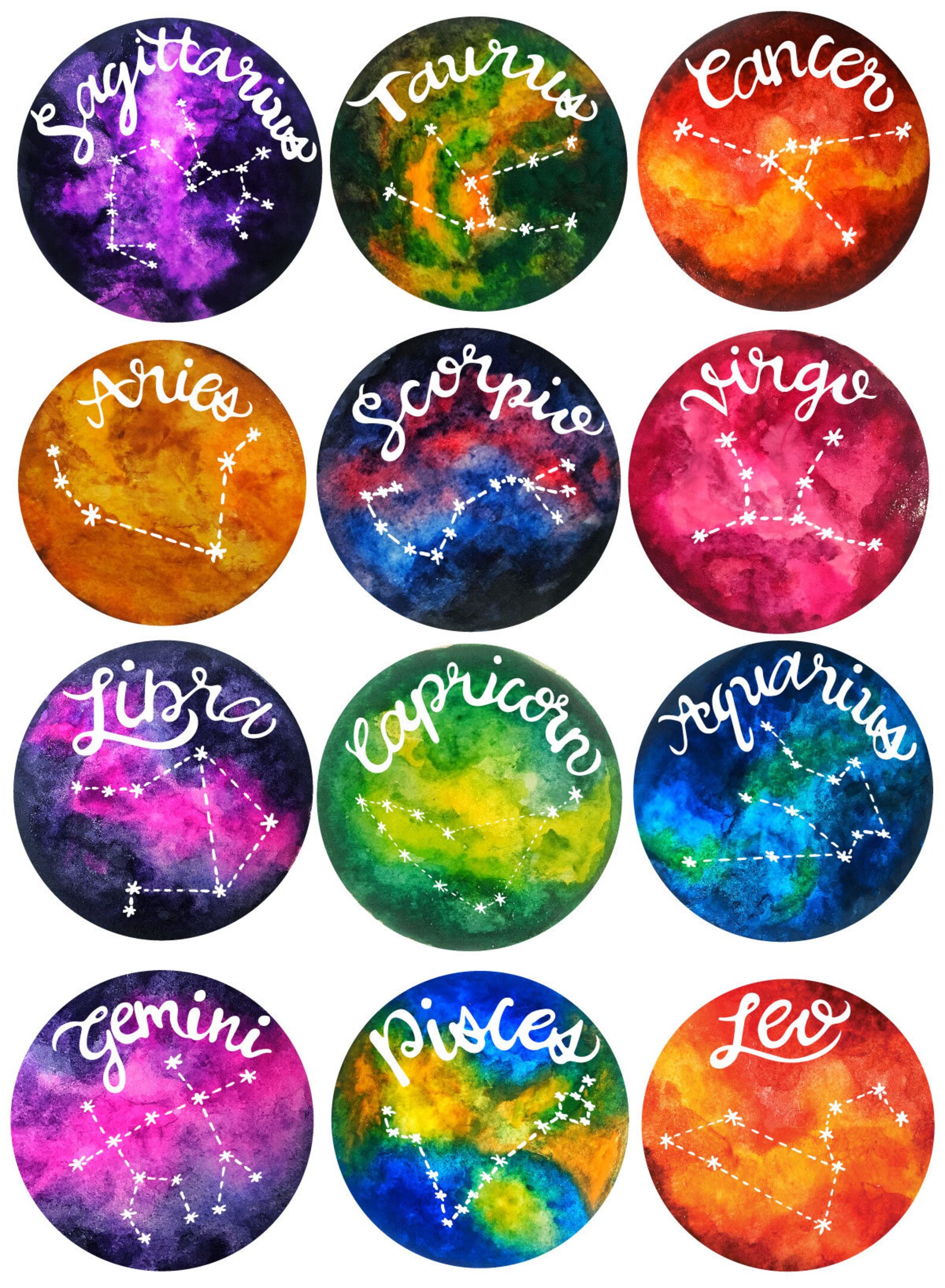 Zodiac Stickers Watercolor Zodiac Stickers for Hydroflask Etsy