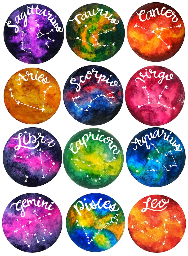 Zodiac Stickers Watercolor Zodiac Stickers for Hydroflask - Etsy