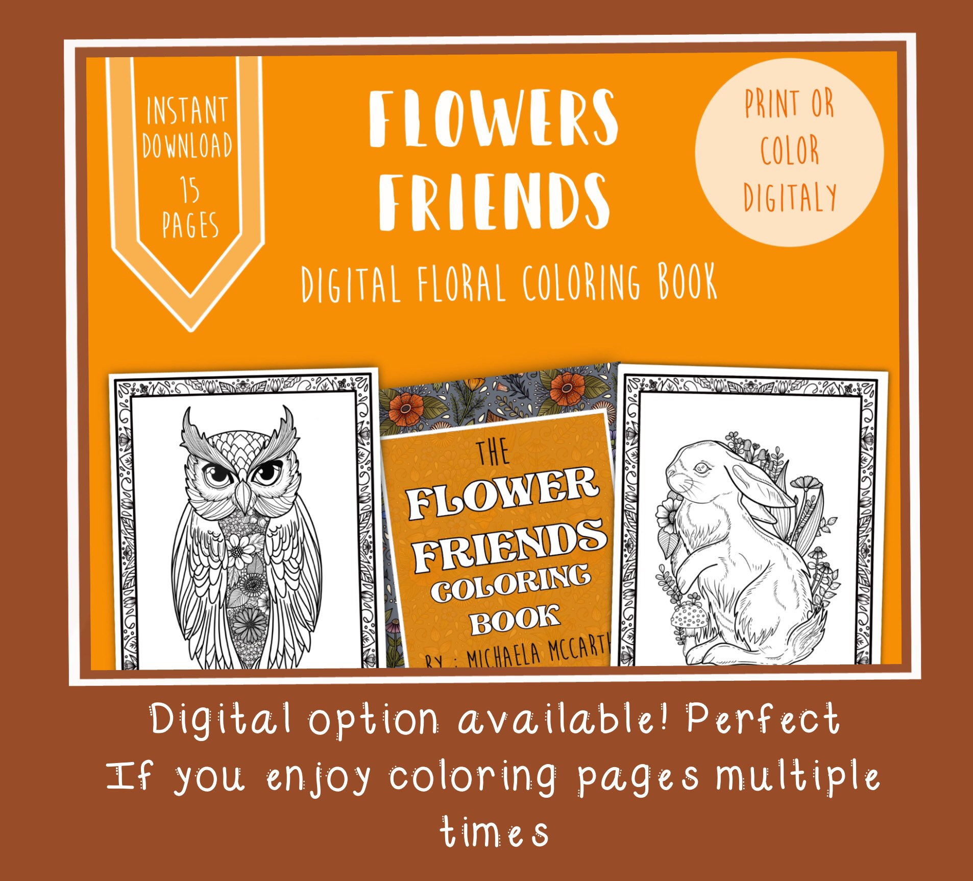 Flower Friends Coloring Book Floral Coloring Book Adult Etsy