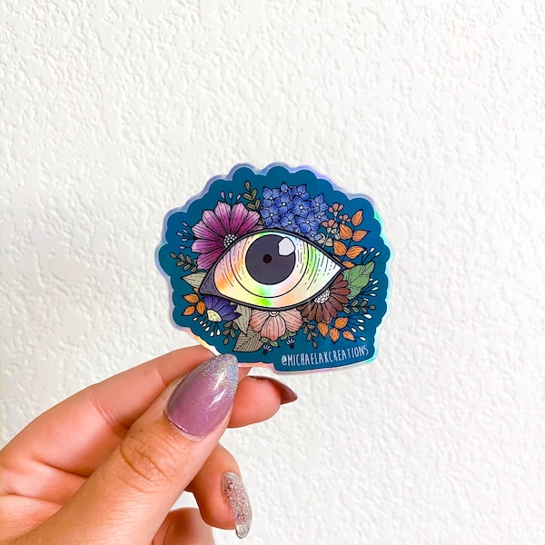 Eye sticker |Flower eye Sticker | Stickers for Hydroflask |Flower sticker |holographic stickers |Waterproof stickers|All seeing eye sticker