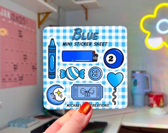 Blue Sticker Sheet ,Stickers for Hydroflask,laptop sticker,Sticker sheets,Junk journal stickers,Blue  gift, Sticker, Blue stickers