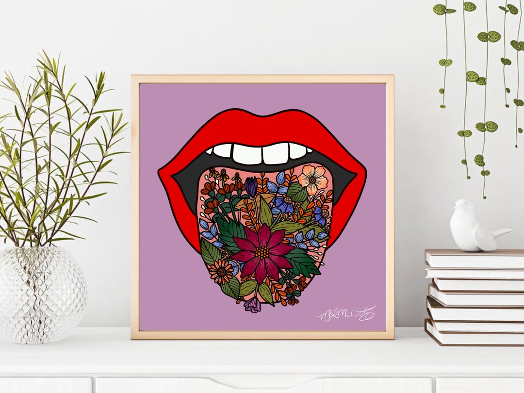 Mouth Art Print | Flower Mouth Art | Floral Wall Art | Living Room Wall ...