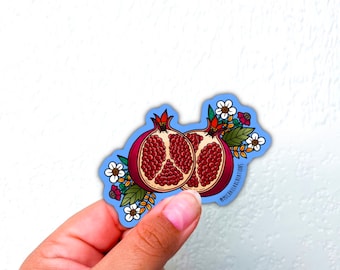 Handmade Pomegranate Sticker | Waterproof Fruit Decal