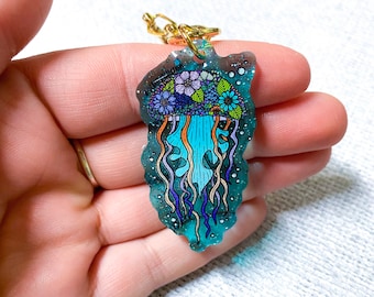 Jellyfish Keychain | Glitter Keychain | Acrylic Keychain | Floral Keychain |jellyfish accessories | cute keychain | Jellyfish Gift |