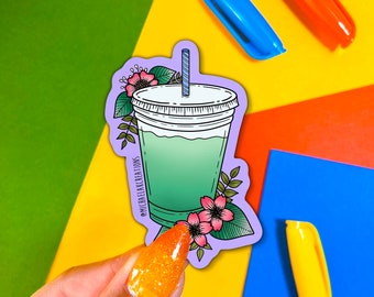 Matcha Latte Sticker /Pegatinas para Hydroflask/pegatinas/pegatinas para portátiles/pegatina para botella de agua/pegatinas de flores/pegatinas impermeables/regalo de matcha