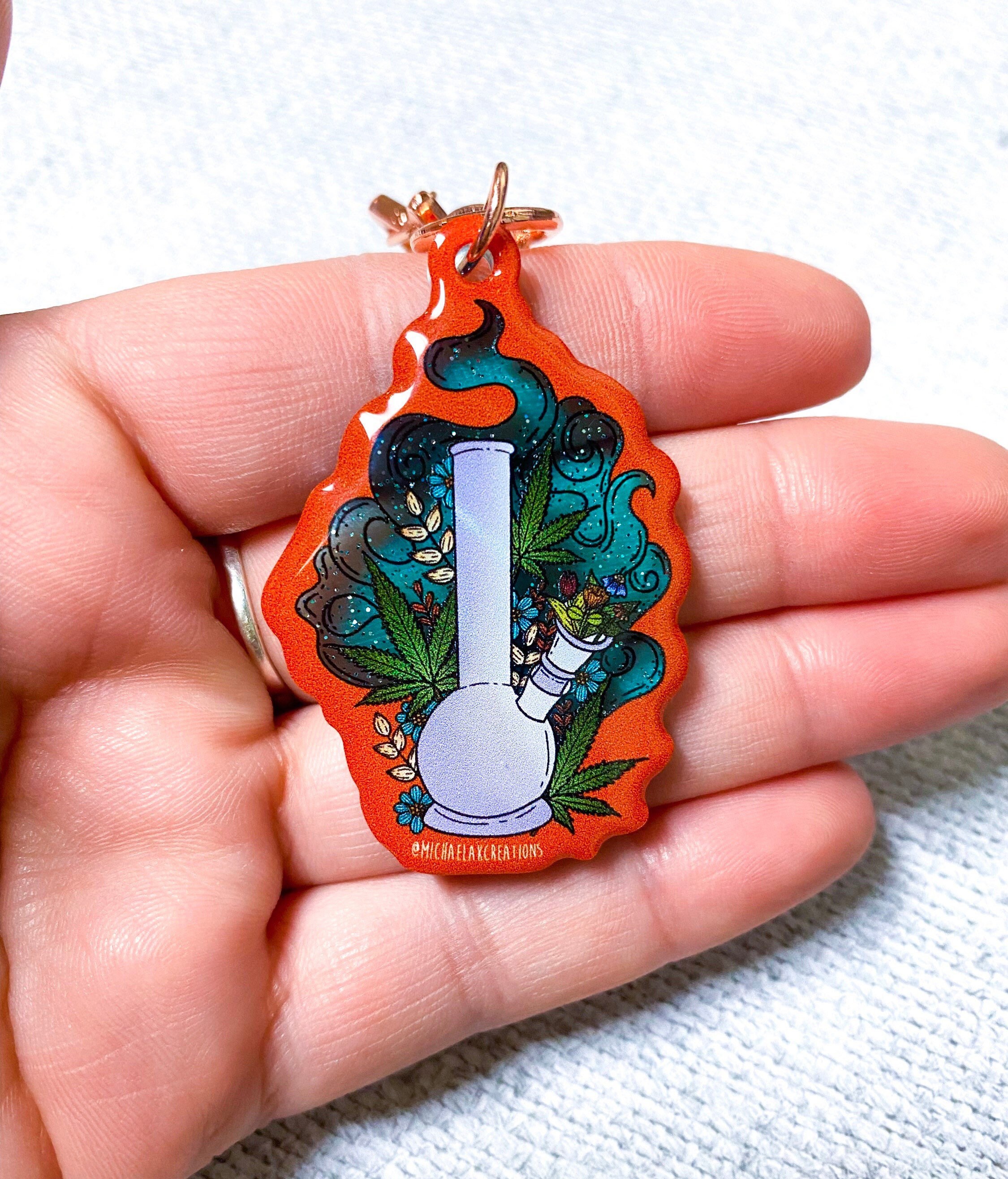 Bong Keychain | Stoner Gift | 420 gift | Acrylic Keychain | Floral Keychain | Keychain | cute keychain | 420 Keychain | Stoner Keychain