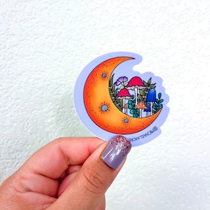 Mushroom moon sticker | Stickers for Hydroflask | laptop stickers | Mushroom Stickers | Waterproof stickers | Floral sticker | Moon sticker