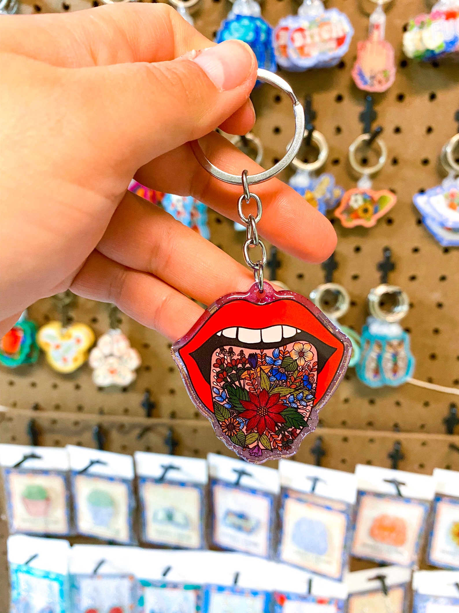 Mouth Keychain Glitter Keychain Acrylic Keychain Floral Etsy