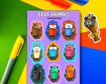 Boba Animal Sticker| Sticker sheet|Boba Sticker|Stickers for Hydroflask |hydro flask stickers | Cool stickers | laptop stickers |