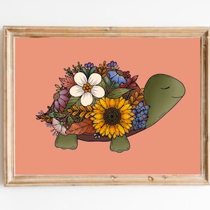 Turtle art print | Animal art | floral wall art | living room wall art | colorful wall print | art print | digital download art