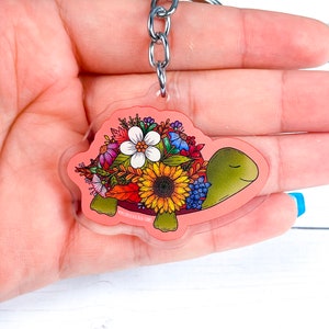 Turtle Keychain | Turtle Gift | Turtle lover | Acrylic Keychain | Floral Keychain | Keychain | cute animal keychain | animal Keychain