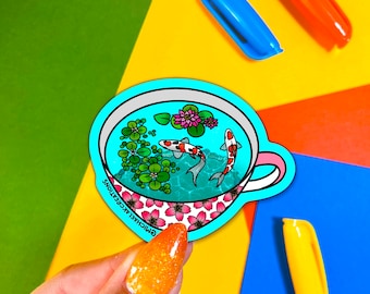 Pegatina de taza de té Koi/pegatinas para hidrofrasco/pegatinas/pegatinas para portátiles/pegatina para botella de agua/pegatinas de flores/pegatinas impermeables/pegatinas koi