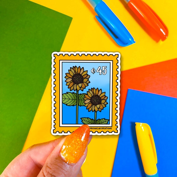 Sunflower Stamp sticker |Stamp Sticker | Stickers for Hydroflask |Flower sticker|envelope stickers |Waterproof stickers|Mail sticker