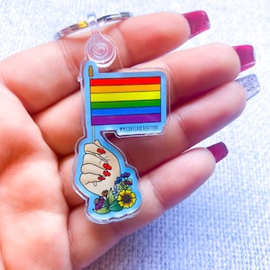 Rainbow Flag Keychain| Acrylic Keychain | Floral Keychain | Keychain | flower keychain | Flower gift |