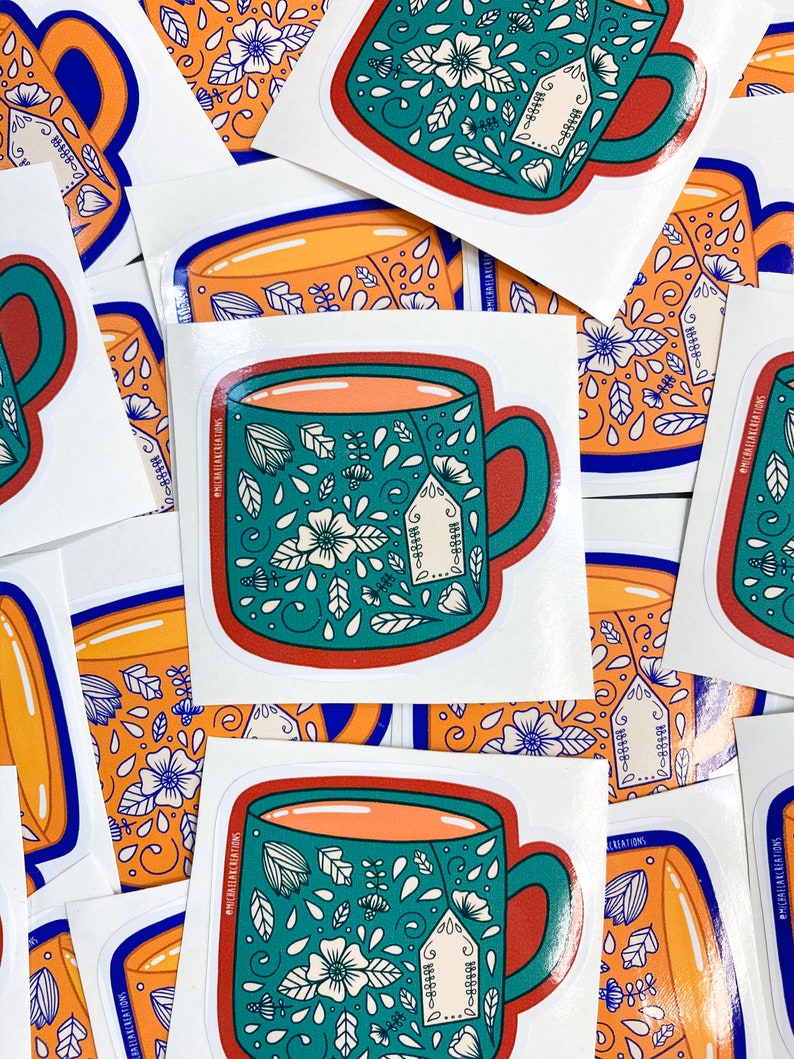 tea cup vinyl sticker laptop sticker stickers for etsy