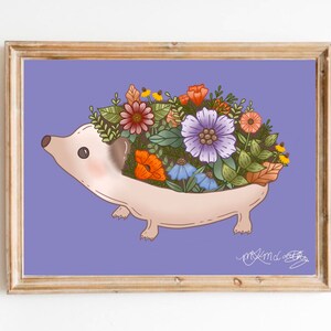 Impresión de arte erizo / Arte animal / arte de pared floral / arte de la pared de la sala de estar / impresión de pared de colores / impresión de arte / arte de descarga digital