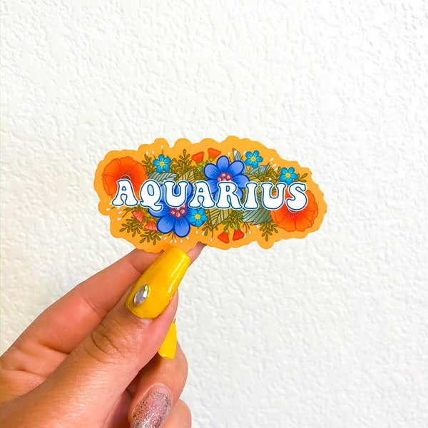 Aquarius Sticker| Zodiac Sticker | Floral Aquarius Sticker| Stickers for Hydroflask| laptop sticker |Waterbottle Sticker|Waterproof Sticker