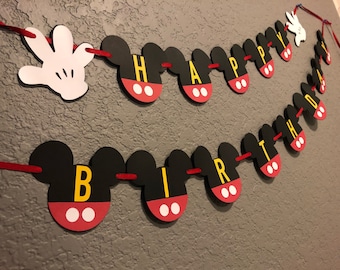 Mickey Mouse Party Banner - Happy Birthday, Mickey Party Decor, Disney Birthday Banner, Mickey Birthday