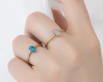 14k 18k Solid Gold Australia Opal Ring,Opal engagement ring Stacking Wedding Ring, Dainty Ring,Stackable ring Purplemay-R025