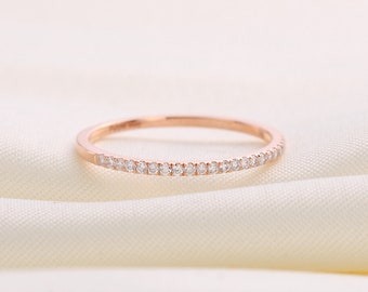 14k 18k Rose Gold Half Eternity Diamond Ring,Diamond Wedding Band, Stackable Stacking Wedding Ring,Thin Gold Ring,Purplemay-R024