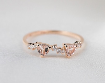 Trillion Cut Peach Morganite Ring, Diamond Ring, 14k 18k Gold, Personalized Wedding Ring, Anniversary Gift Custom Ring,Purplemay R086