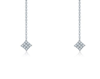14k 18k White Gold Square Diamond Drop Earring, Gold Dangle Earring, Minimal Earrings, Dainty Earrings, Gift for Her, Purplemay E013