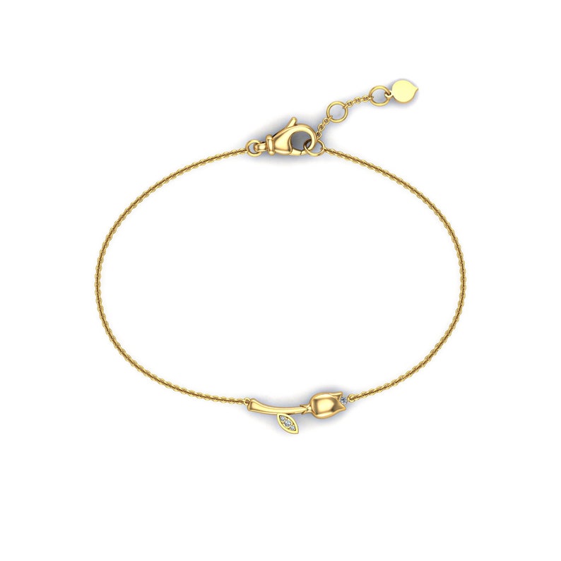 14k 18k Yellow Gold Tulip Design Diamond Bracelet, Stacking Bracelet, Birthday Gift, Purplemay B037 image 3