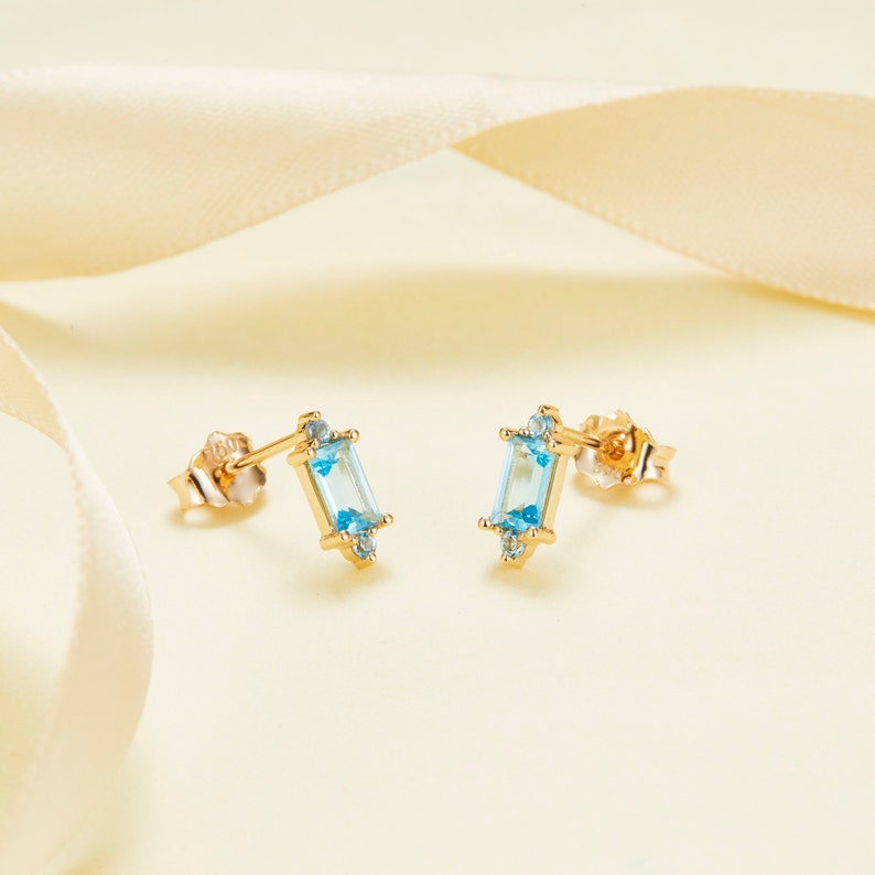 Gemstone Earring Colourful Sapphire Stud Personalised Custom Gift 14k 18k Yellow Gold Aqua Topaz Stud Earring Purplemay E023