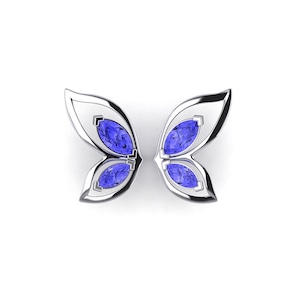 Handmade jewelry, Platinum Tanzanite Butterfly Earrings Studs, Gemstone Earrings Studs, Personalised Custom Gift, PurpleMay E051