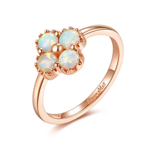 Handmade jewelry, 14k 18k Solid Rose Gold Australia Clover Opal Ring, White Opal engagement ring, Purplemay-R115 image 3