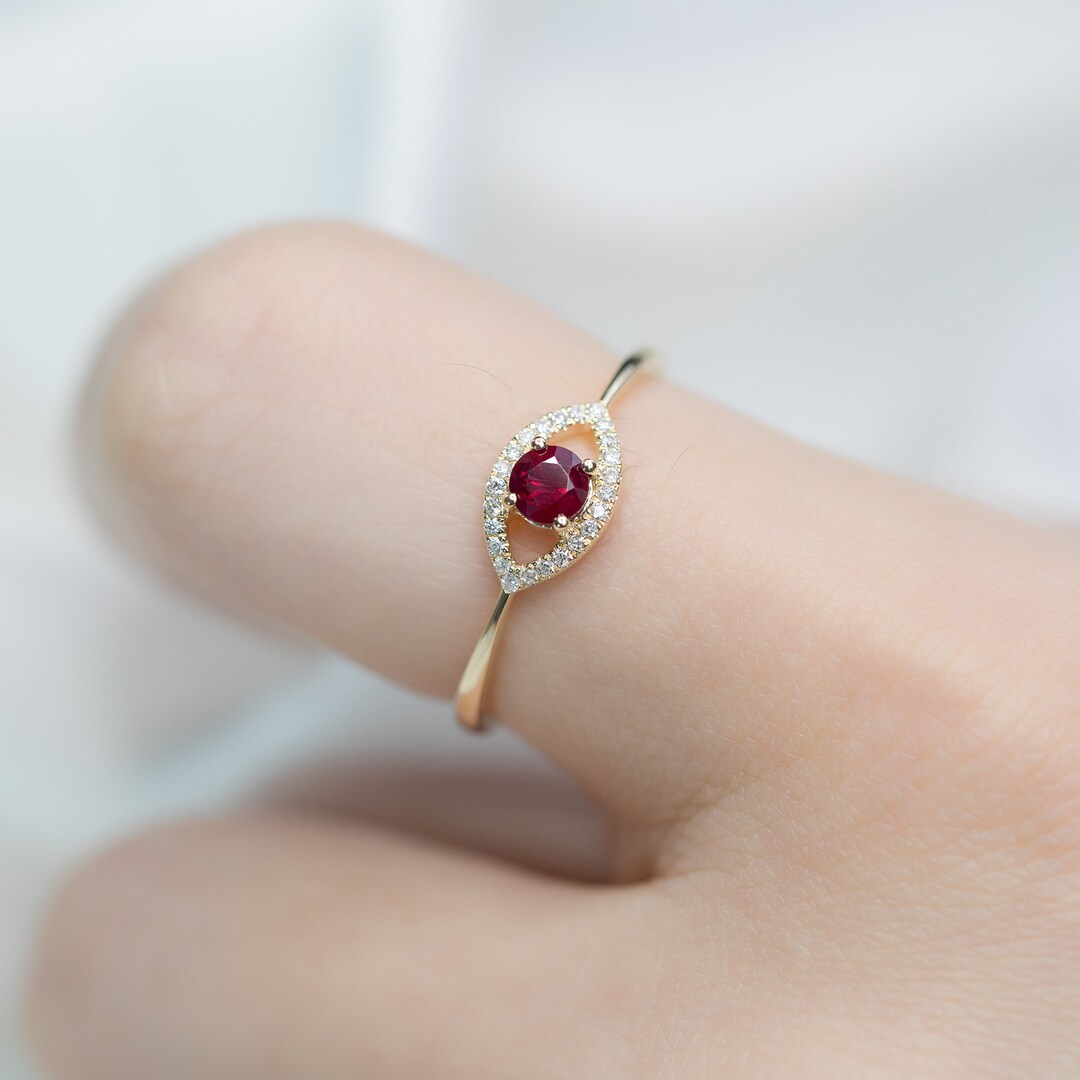 Handmade Jewelry, 14k 18k Solid Gold Evil Eye Natural Ruby Ring ...