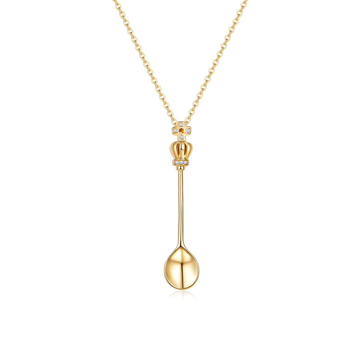 18k Yellow Gold Spoon Pendant Necklace Crown Wand Pendant Dainty Necklace Gold Necklace Custom Gift Anniversary Gift Mother Day Gift P027