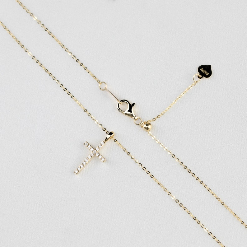Cross Diamond Pendant Necklace, 14k 18k Rose Gold Necklace, Diamond Jewelry, Dainty Necklace, Custom Necklace, Purplemay P028 image 6