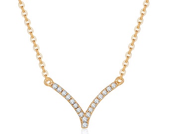 14k 18k White Gold Diamond V-shape Necklace Pendant, Gold Chevron Diamond Necklace, Layering Personalized Custom Gift Purplemay P020