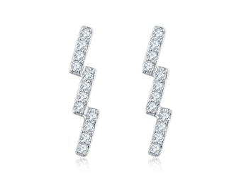 14k 18k White Gold Lightning Diamond Stud, Diamond Earrings Gold Earrings Geometric Minimal Studs, Custom Gift Purplemay E021